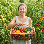 Garden Harvest Basket, Wooden Garden Basket with Metal Mesh Handle