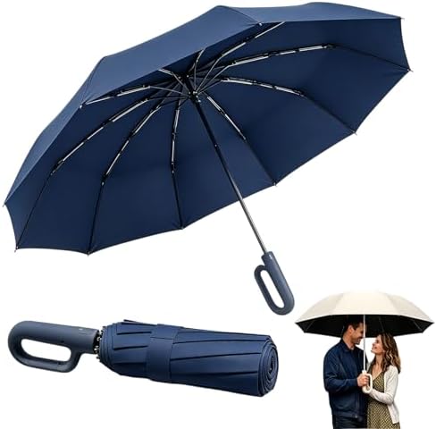 Creative Ring Buckle Windproof Reinforced Umbrella, Automatic Open Close Travel Umbrella with Carabiner Handle, UPF 50+ UV Protection, Compact Windproof Folding Umbrella for Commute, Travel