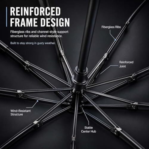 Creative Ring Buckle Windproof Reinforced Umbrella, Automatic Open Close Travel Umbrella with Carabiner Handle, UPF 50+ UV Protection, Compact Windproof Folding Umbrella for Commute, Travel