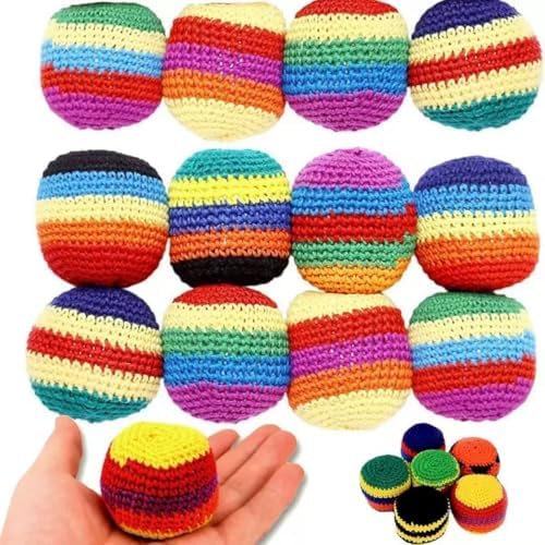 2026 New 12Pcs Crochet Footbag Set, Knitted Kick Balls, Handmade Colorful Juggling Toss Bags, for Outdoor Games Party