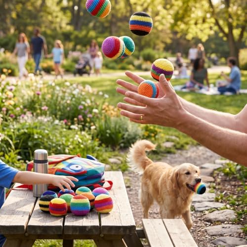 2026 New 12Pcs Crochet Footbag Set, Knitted Kick Balls, Handmade Colorful Juggling Toss Bags, for Outdoor Games Party