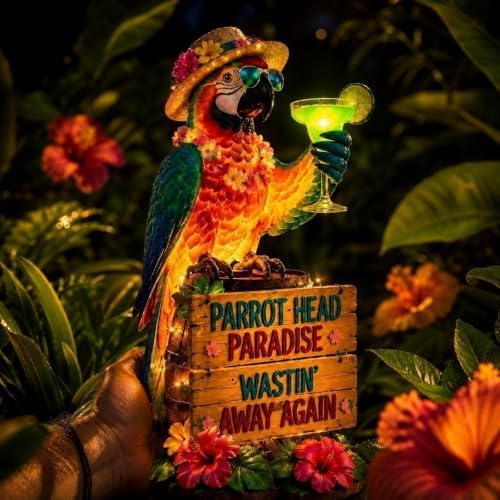 Resin Solar Parrot Garden Light Ground Stake, Waterproof Outdoor Solar Stake Light Tropical Yard Decor for Patio, Lawn, Pathway Flower Bed, Unique Gift for Gardeners (Cheer Summer)
