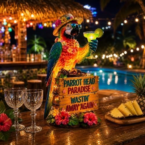 Resin Solar Parrot Garden Light Ground Stake, Waterproof Outdoor Solar Stake Light Tropical Yard Decor for Patio, Lawn, Pathway Flower Bed, Unique Gift for Gardeners (Cheer Summer)