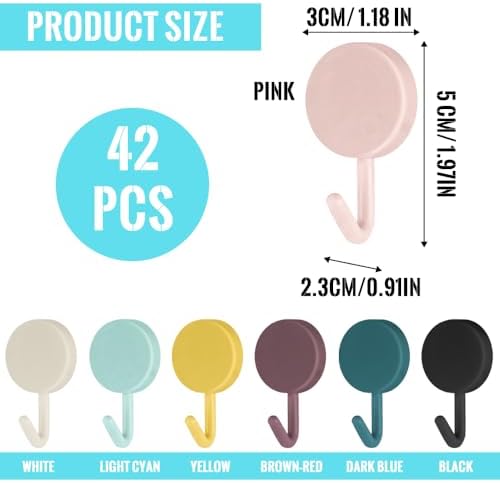 12 Pack Self Adhesive Wall Hooks, No Drill Waterproof Multi-Color Round Plastic Utility Hooks, Heavy Duty Towel Key Holder for Bathroom, Door, Kitchen & Entryway, Random Bohemian Color