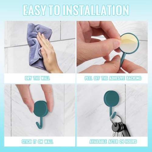 12 Pack Self Adhesive Wall Hooks, No Drill Waterproof Multi-Color Round Plastic Utility Hooks, Heavy Duty Towel Key Holder for Bathroom, Door, Kitchen & Entryway, Random Bohemian Color