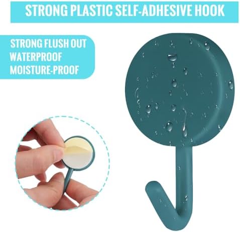 12 Pack Self Adhesive Wall Hooks, No Drill Waterproof Multi-Color Round Plastic Utility Hooks, Heavy Duty Towel Key Holder for Bathroom, Door, Kitchen & Entryway, Random Bohemian Color