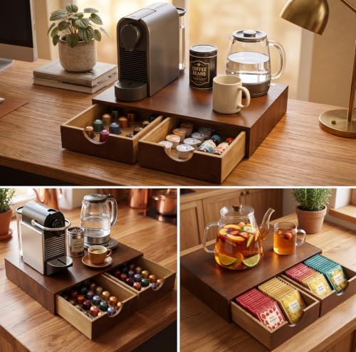 Wooden K Cup Organizer, Countertop Coffee Storage Drawer Organizer
