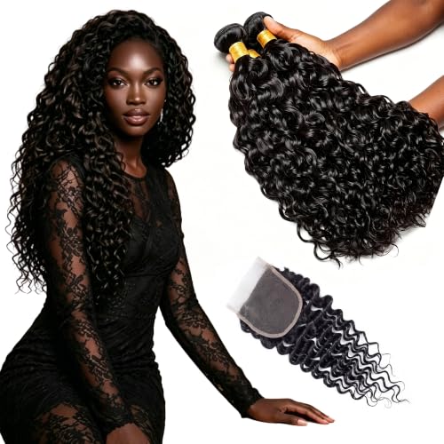 12A Deep Wave Human Hair Bundles with Closure