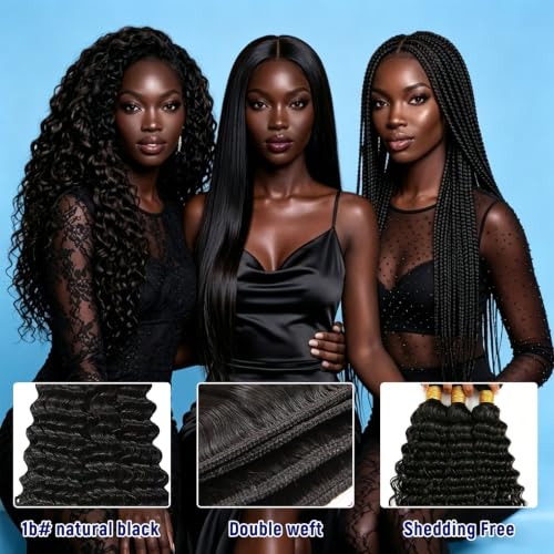 12A Deep Wave Human Hair Bundles with Closure
