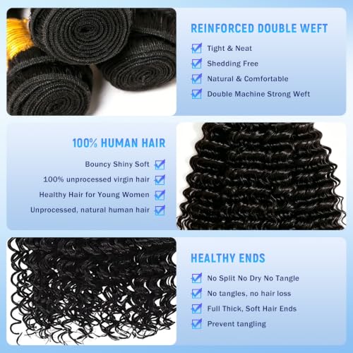 12A Deep Wave Human Hair Bundles with Closure