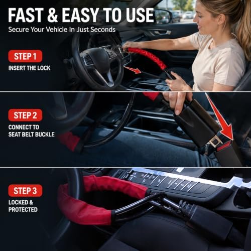 2 Pack Steering Wheel & Seat Belt Anti‑Theft Lock, Vehicle Security Lock