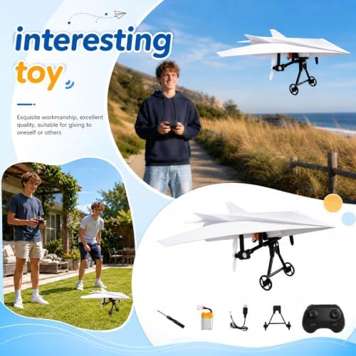 RC Plane Paper Airplane Kit, Remote Control Plane with Gyro Stabilizer & Dual Propellers, DIY Aerodynamic Aircraft Module, Lightweight Fixed Wing Flight for Hobbyists