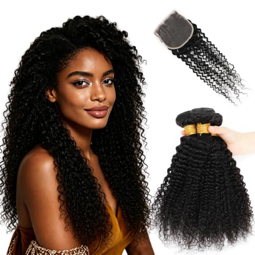 Kinky Curly Human Hair Bundles with Closure