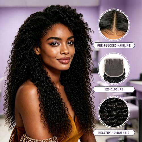 Kinky Curly Human Hair Bundles with Closure