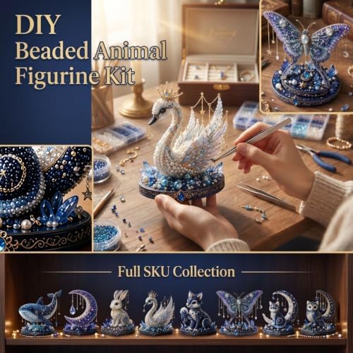 3D Beaded Animal Kit, Bead Embroidery Kit, All-in-One Bead Animal Making Kit, Premium Beading Kits & Bead Kit for Adults, Manual Craft Set for Detailed 3D Tiny Animals (Royal Fox)
