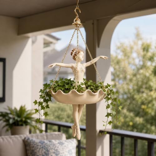 Ballet Dancer Hanging Planter, Hanging Planters for Indoor Plants, Plant Hangers Outdoor Decor, Ballerina Plant Holder and Hanging Flower Pot, Dance Teacher Gift Spider Plant Holder