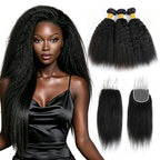 Kinky Straight Human Hair Bundles with Closure