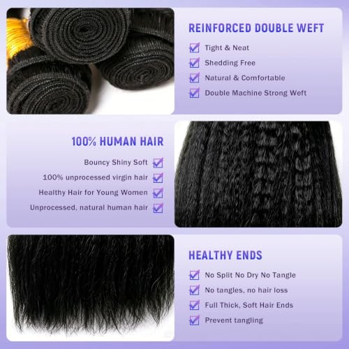 Kinky Straight Human Hair Bundles with Closure