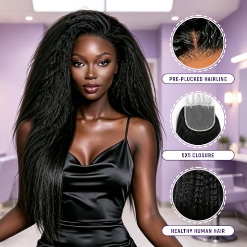 Kinky Straight Human Hair Bundles with Closure