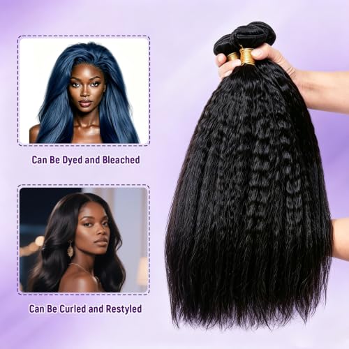 Kinky Straight Human Hair Bundles with Closure