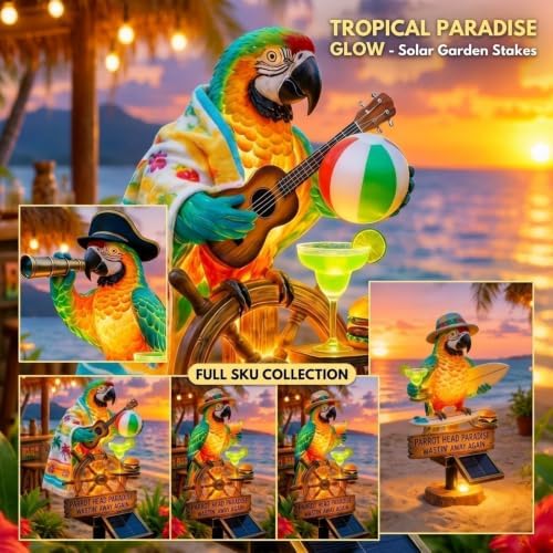 Resin Solar Parrot Garden Light Ground Stake, Waterproof Outdoor Solar Stake Light Tropical Yard Decor for Patio, Lawn, Pathway Flower Bed, Unique Gift for Gardeners (Summer Juice)