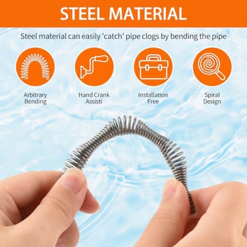 33 Feet Drain Auger, Plumbing Snake Drain Clog Remover with Drill Adapter