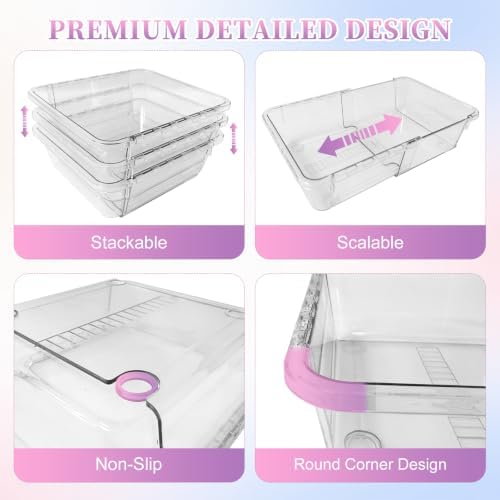16-Pcs Clear Extendable Drawer Organizers, 3 Sizes with Adjustable Design