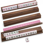 Wooden Mahjong Racks with Magnetic Pushers，set of 4 with Non-Slip Feet