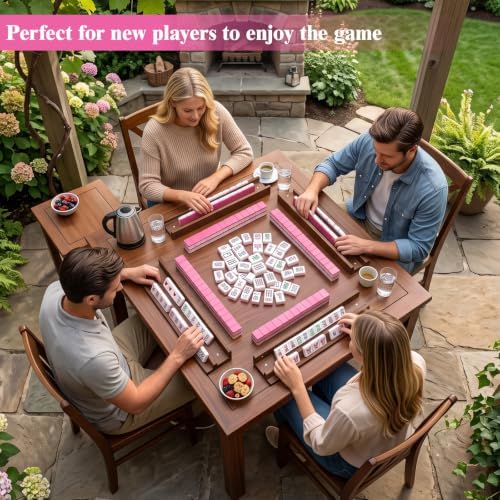 Wooden Mahjong Racks with Magnetic Pushers，set of 4 with Non-Slip Feet
