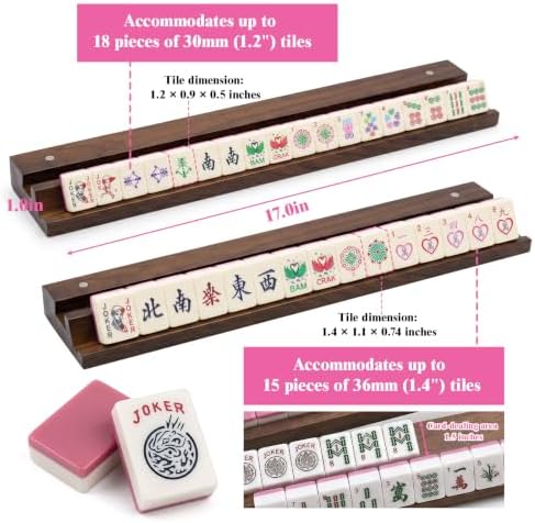 Wooden Mahjong Racks with Magnetic Pushers，set of 4 with Non-Slip Feet