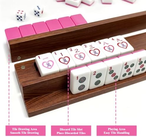Wooden Mahjong Racks with Magnetic Pushers，set of 4 with Non-Slip Feet