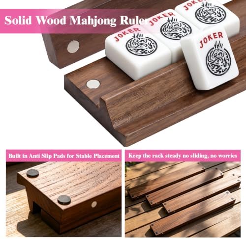 Wooden Mahjong Racks with Magnetic Pushers，set of 4 with Non-Slip Feet