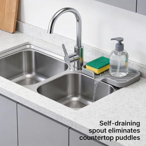 1Pc Gray Silicone Sink Tray Sponge Holder, Self-Draining Soap Dish Caddy Pad for Kitchen Counter & Bathroom, Waterproof Storage Organizer