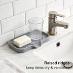 1Pc Gray Silicone Sink Tray Sponge Holder, Self-Draining Soap Dish Caddy Pad for Kitchen Counter & Bathroom, Waterproof Storage Organizer