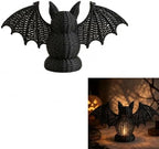 Handwoven Wicker Halloween Bat Lamp Figurine, Gothic Home Decor, Halloween Candy Basket & Trick or Treat Bucket, Rustic Rattan Lantern for Fall Harvest Spooky Tabletop Storage