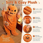 Halloween Pumpkin Onesie Adult, Plush Hooded Costume Pajamas, Cozy Unisex Loungewear for Party Home Wear