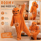 Halloween Pumpkin Onesie Adult, Plush Hooded Costume Pajamas, Cozy Unisex Loungewear for Party Home Wear
