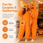 Halloween Pumpkin Onesie Adult, Plush Hooded Costume Pajamas, Cozy Unisex Loungewear for Party Home Wear