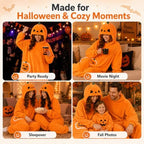 Halloween Pumpkin Onesie Adult, Plush Hooded Costume Pajamas, Cozy Unisex Loungewear for Party Home Wear
