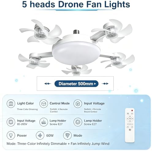 Socket Fan Light with Remote, Ceiling Fan with Lights E26/B22 Screw,