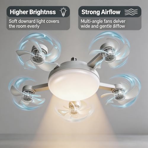 Socket Fan Light with Remote, Ceiling Fan with Lights E26/B22 Screw,