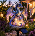 Gothic Garden Resin Dragon Statue Ground Stake, Solar Garden Figurine, Outdoor Statues Figurine Lights, Medieval Gargoyle Outdoor Landscape Lighting, Halloween Dragons Decor (Purple Crystal)