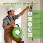 197FT 4.5mm Fish Tape Wire Puller, with 7 pcs Leader Tip and Gloves（Green）