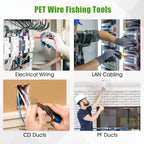 197FT 4.5mm Fish Tape Wire Puller, with 7 pcs Leader Tip and Gloves（Green）