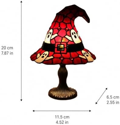 Stained Glass Style Witch Hat Lamp, Halloween Tiffany Style Resin Table Light, Gothic Wizard Night Light Accent Decor for Bedroom, Bookshelf and Home Office Desk (7.87in Purple Bat)