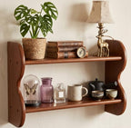2‑Tier Solid Wood Wall Mounted Shelf, Rustic Floating Storage Display Rack