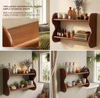 2‑Tier Solid Wood Wall Mounted Shelf, Rustic Floating Storage Display Rack
