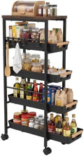 Slim 5-Tier Rolling Storage Cart with Pull-Out Baskets & Wooden Top