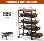 Slim 5-Tier Rolling Storage Cart with Pull-Out Baskets & Wooden Top