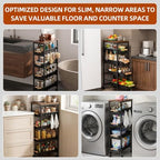 Slim 5-Tier Rolling Storage Cart with Pull-Out Baskets & Wooden Top